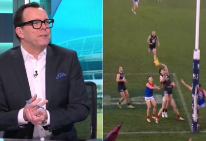 'Bit unfair!' Damian Barrett accuses Blue of telling fibs with claim he touched Petracca's shot