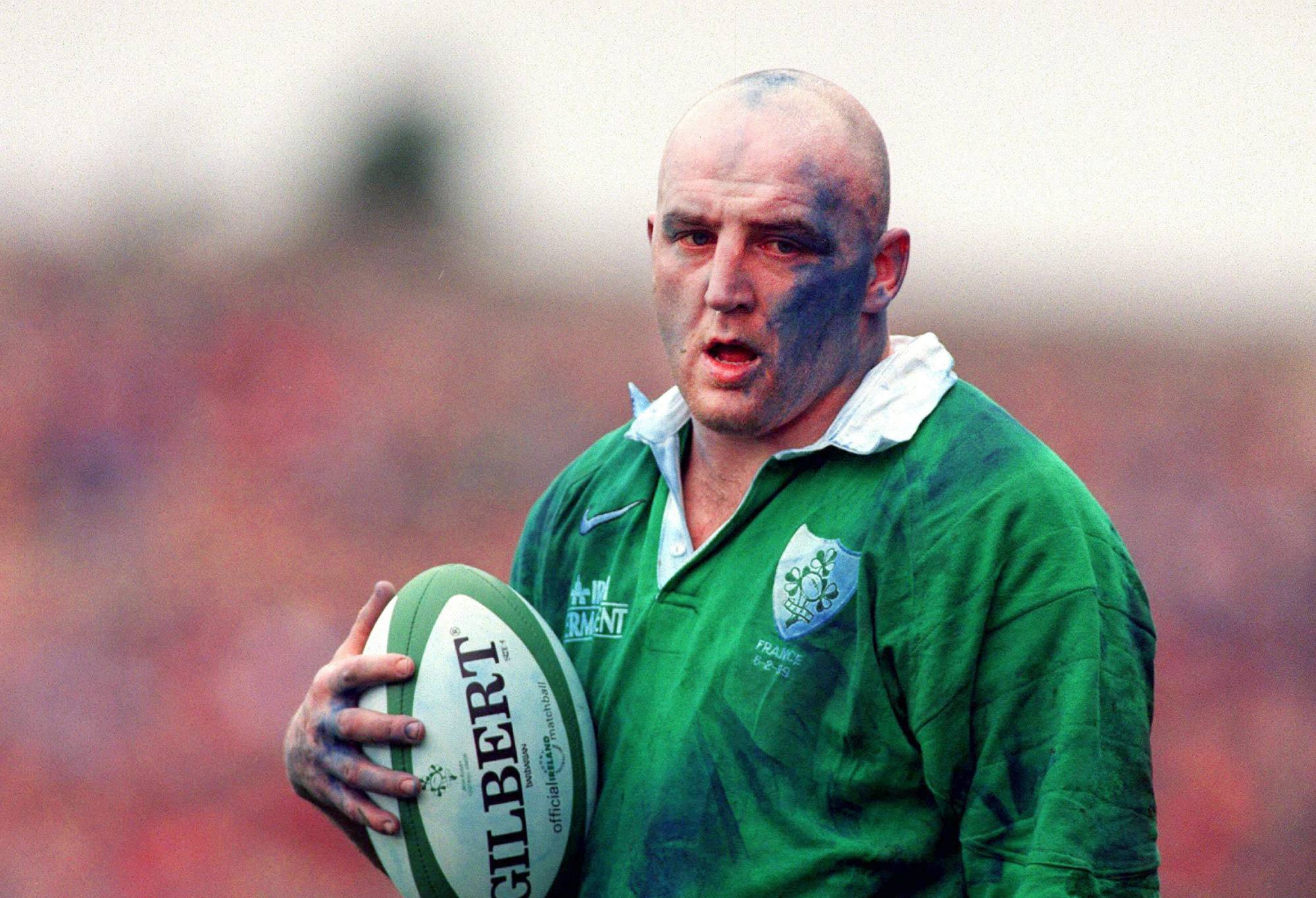  Keith Wood, Ireland, with paint on his hands and face from a pitch advertisement. Five Nations Rugby Championship, Ireland v France, Lansdowne Road, Dublin. Picture credit: Brendan Moran / SPORTSFILE (Photo by Sportsfile/Corbis/Sportsfile via Getty Images)
