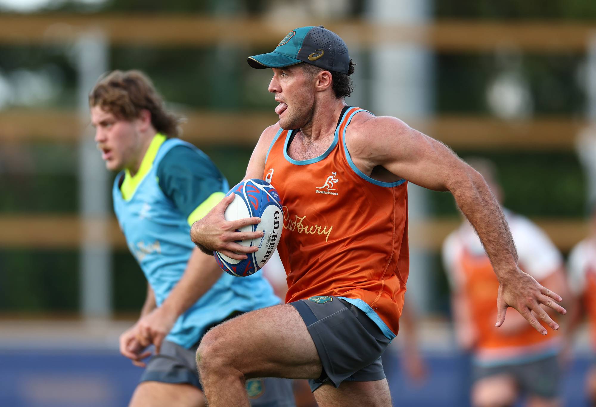 Ben Donaldson runs the ball during a Wallabies training session ahead of the Rugby World Cup France 2023, at Stade Roger Baudras on September 02, 2023 in Saint-Etienne, France. (Photo by Chris Hyde/Getty Images)