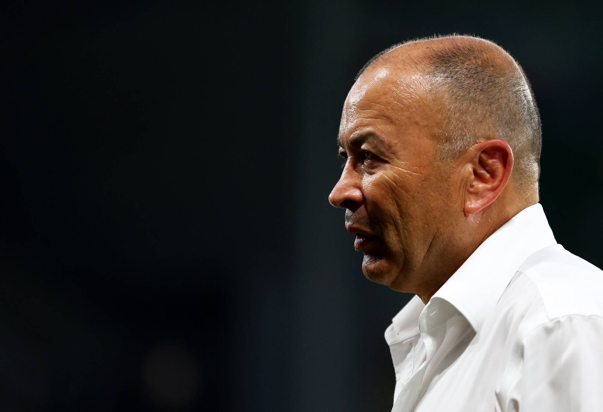 Eddie Jones, Head Coach of Australia, looks on at full-time following the Rugby World Cup France 2023 match between Australia and Fiji at Stade Geoffroy-Guichard on September 17, 2023 in Saint-Etienne, France. (Photo by Chris Hyde/Getty Images)
