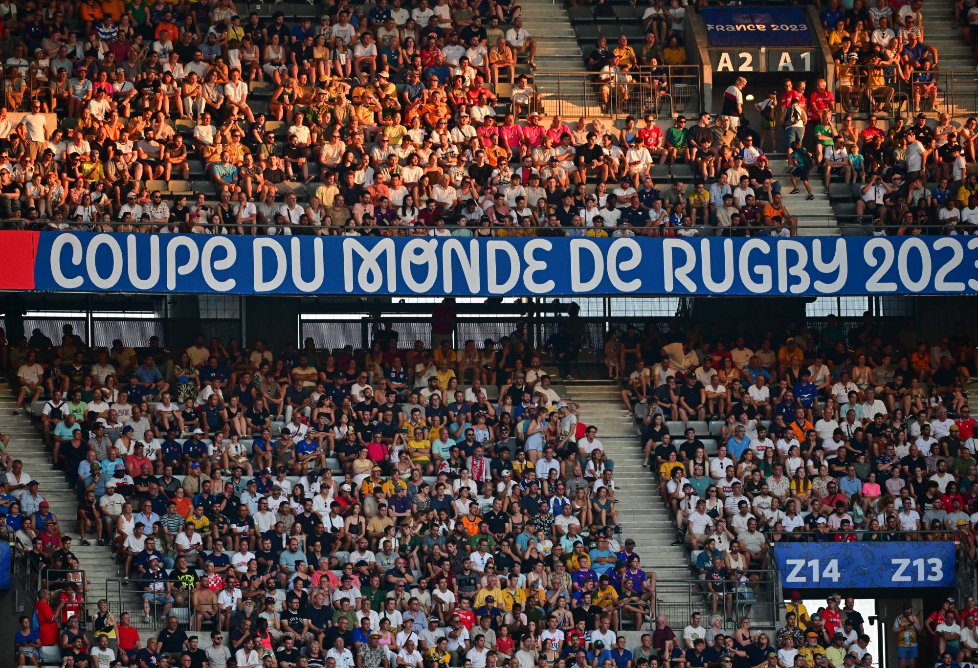 General view of Australia fans during the Rugby World Cup France 2023 match between Australia and Georgia at Stade de France on September 09, 2023 in Paris, France. (Photo by Christian Liewig - Corbis/Getty Images)