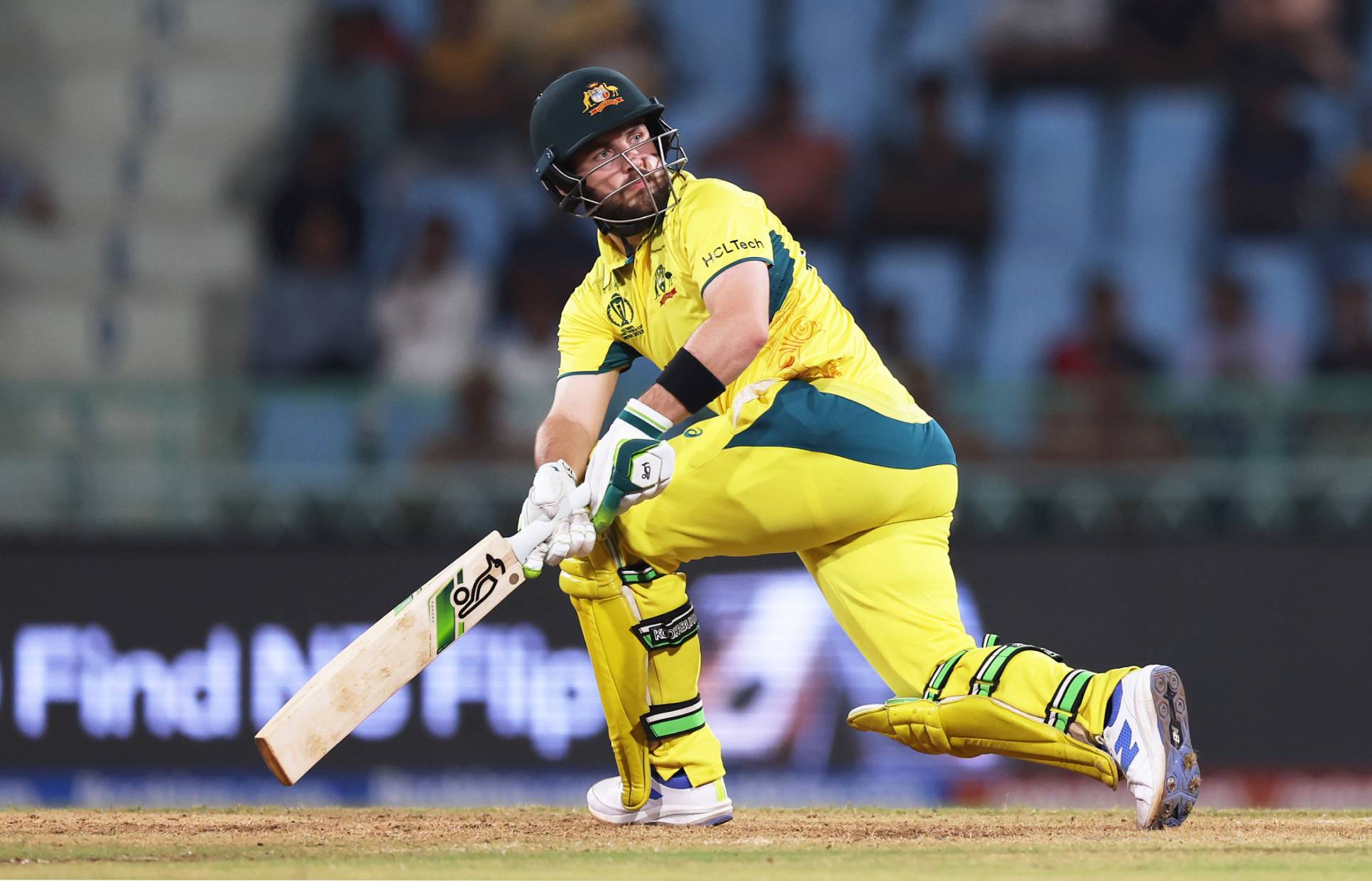 LUCKNOW, INDIA - OCTOBER 16: Josh Inglis of Australia plays a shot during the ICC Men's Cricket World Cup India 2023 between Australia and Sri Lanka at BRSABVE Cricket Stadium on October 16, 2023 in Lucknow, India. (Photo by Matthew Lewis-ICC/ICC via Getty Images)