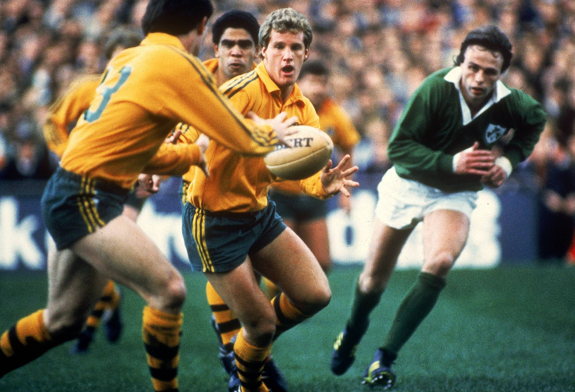 Michael Lynagh of Australia in action during a Rugby Union match between Ireland and Australia held in Ireland, United Kingdom. (Photo by Getty Images)