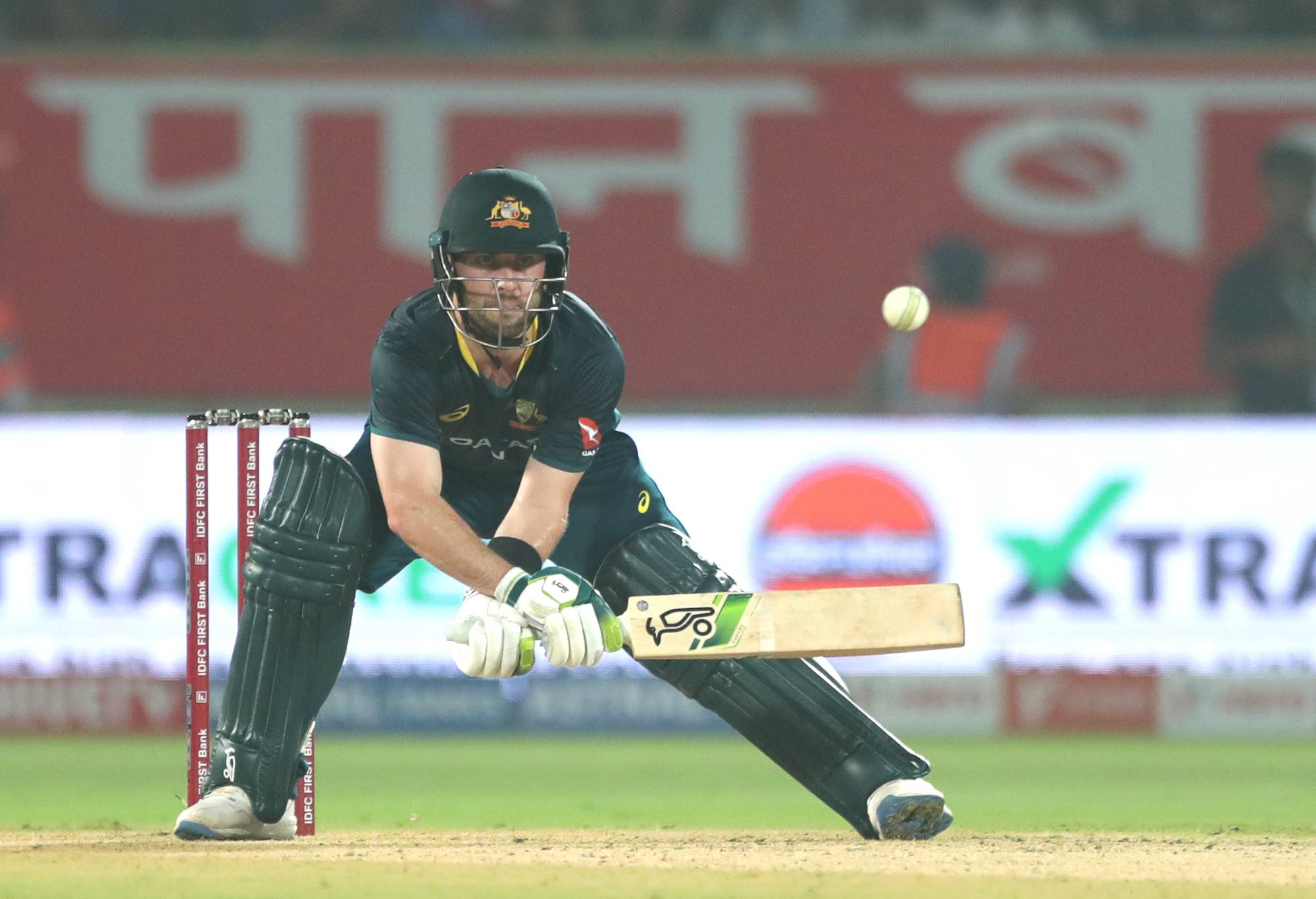 VISAKHAPATNAM, INDIA - NOVEMBER 23: Australia's Josh Inglis plays a shot during game one of the T20 International Series between India and Australia at Dr YS Rajasekhara Reddy ACA-VDCA Stadium on November 23, 2023 in Visakhapatnam, India. (Photo by Pankaj Nangia/Getty Images)