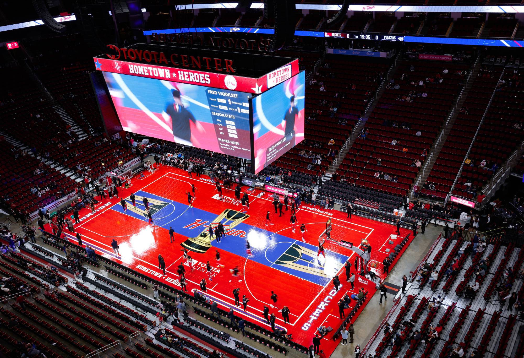 HOUSTON, TEXAS - NOVEMBER 10: In-Season Tournament court is seen prior to a game between the Houston Rockets and the New Orleans Pelicans at Toyota Center on November 10, 2023 in Houston, Texas. NOTE TO USER: User expressly acknowledges and agrees that, by downloading and or using this photograph, User is consenting to the terms and conditions of the Getty Images License Agreement.  (Photo by Carmen Mandato/Getty Images)