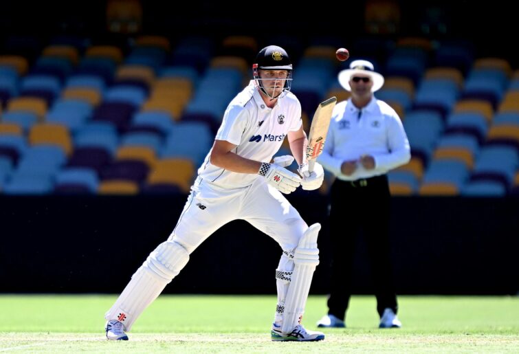 BRISBANE, AUSTRALIA - NOVEMBER 30: Cameron Green of Western Australia plays a shot during day 3 of the Sheffield Shield match between Queensland and Western Australia at The Gabba, on November 30, 2023, in Brisbane, Australia. (Photo by Bradley Kanaris/Getty Images)
