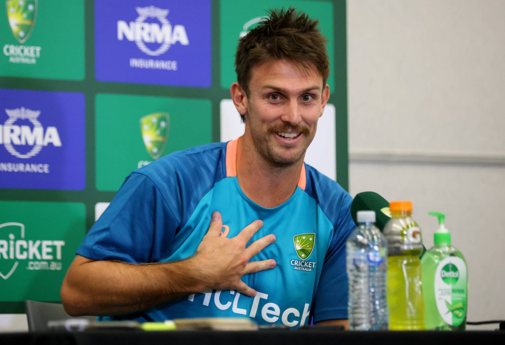 Mitch Marsh of Australia talks to the press after the days play from day two of the Men's First Test match between Australia and Pakistan at Optus Stadium on December 15, 2023 in Perth, Australia (Photo by James Worsfold - CA/Cricket Australia via Getty Images)