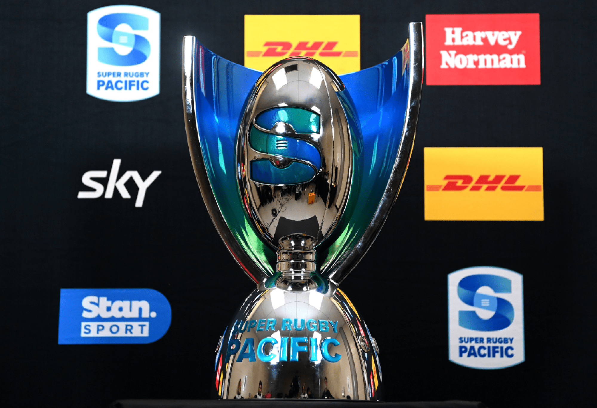 A view of the Super Rugby Pacific trophy is seen ahead of the Super Rugby Pacific Final match between Chiefs and Crusaders at FMG Stadium Waikato, on June 24, 2023, in Hamilton, New Zealand. (Photo by Hannah Peters/Getty Images)