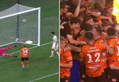 WATCH: Brisbane has the matchwinner chalked off...but not before huge celebrations with crowd