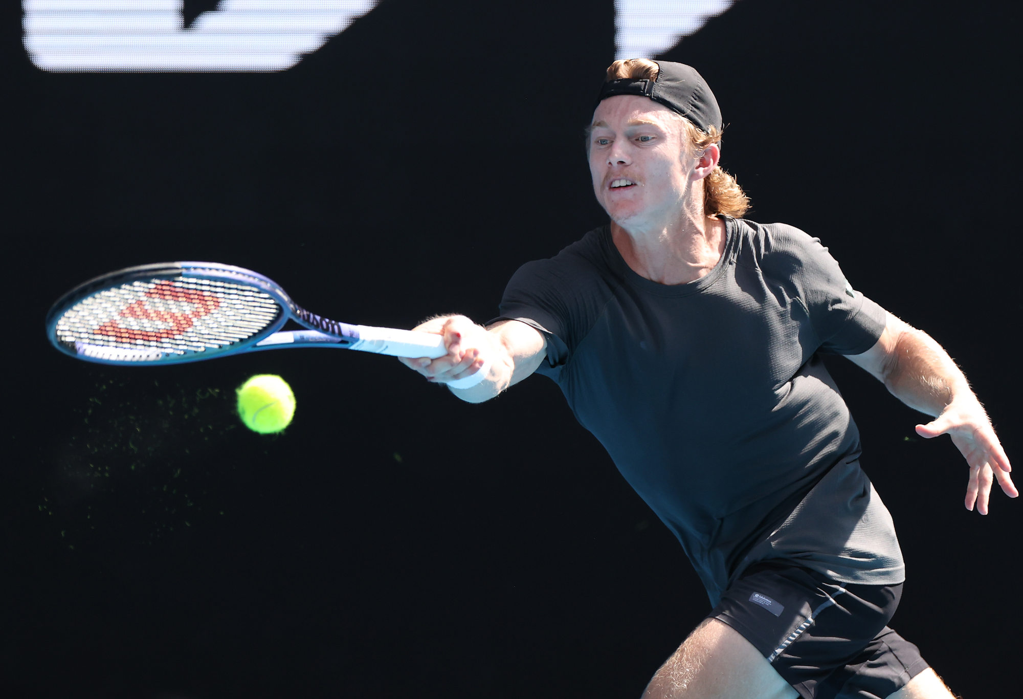 Dane Sweeney during his Australian Open first round loss to Francisco Cerundolo.