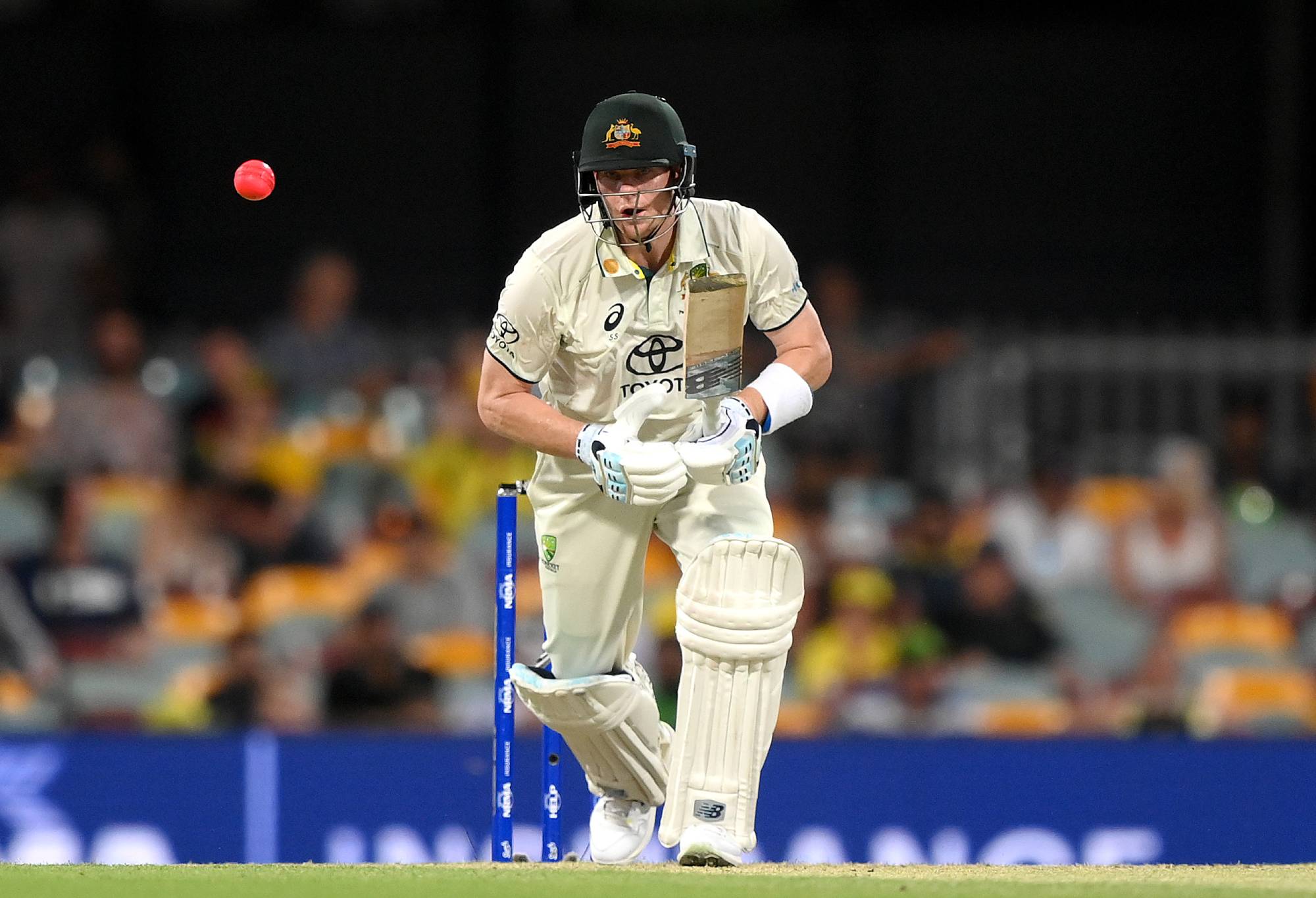 BRISBANE, AUSTRALIA - JANUARY 27: Steve Smith of Australia bats during day three of the Second Test match in the series between Australia and West Indies at The Gabba on January 27, 2024 in Brisbane, Australia. (Photo by Bradley Kanaris/Getty Images)