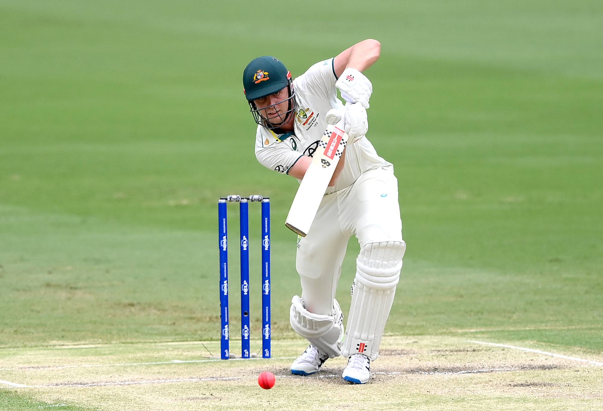 BRISBANE, AUSTRALIA - JANUARY 28: Cameron Green of Australia plays a shot during day four of the Second Test match in the series between Australia and West Indies at The Gabba on January 28, 2024 in Brisbane, Australia. (Photo by Bradley Kanaris/Getty Images)