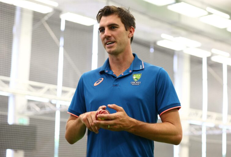 Australian captain and Cricket for Climate founder Pat Cummins speaks to the media during a Cricket for Climate Solar Panel Installation media opportunity at National Cricket Centre on January 23, 2024 in Brisbane, Australia. (Photo by Chris Hyde/Getty Images)