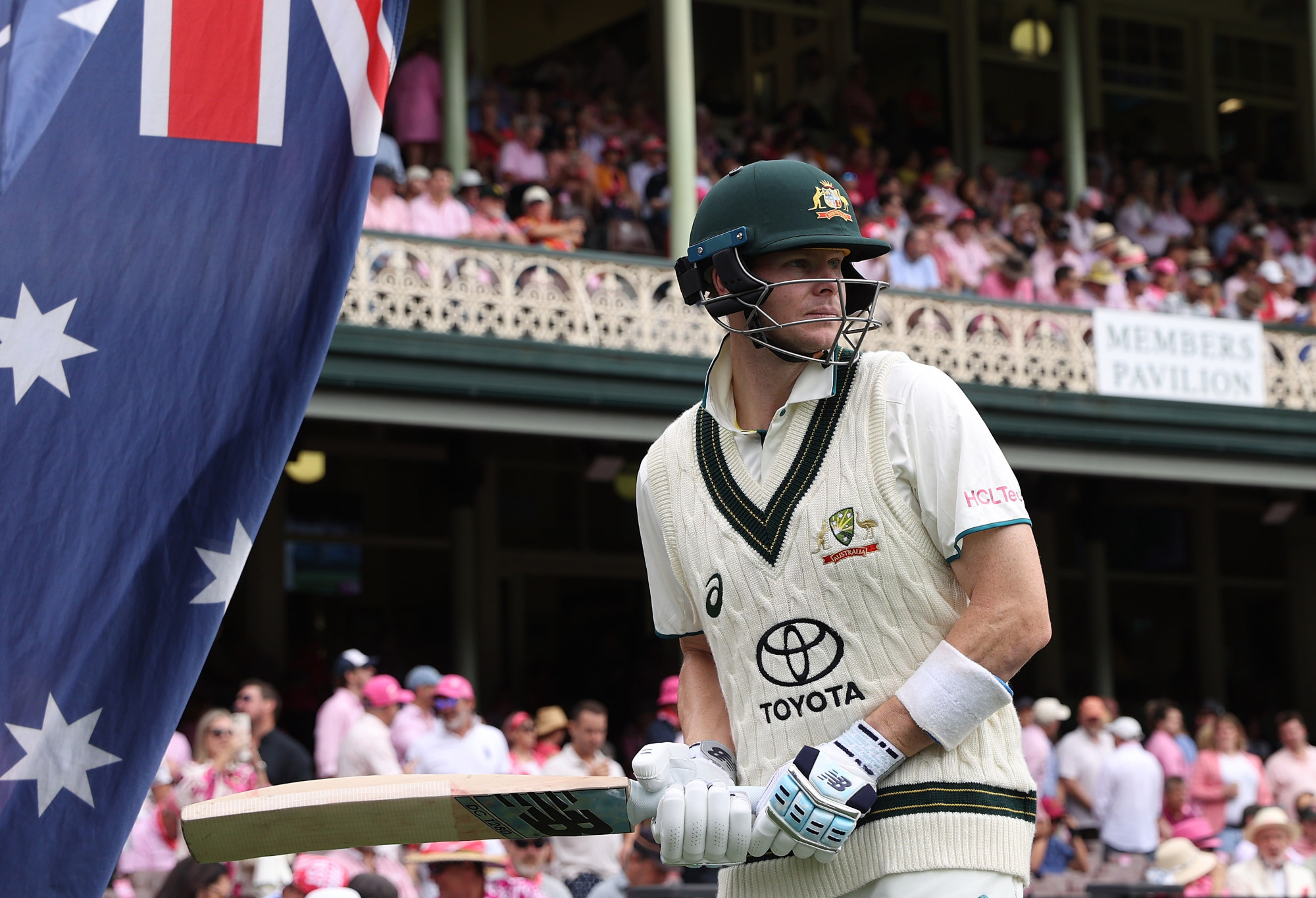 Steve Smith of Australia makes his way out to bat at Sydney Cricket Ground