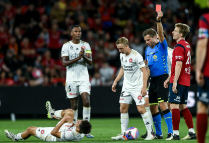 Highly controversial red card cruels Adelaide as Wanderers jump into top four
