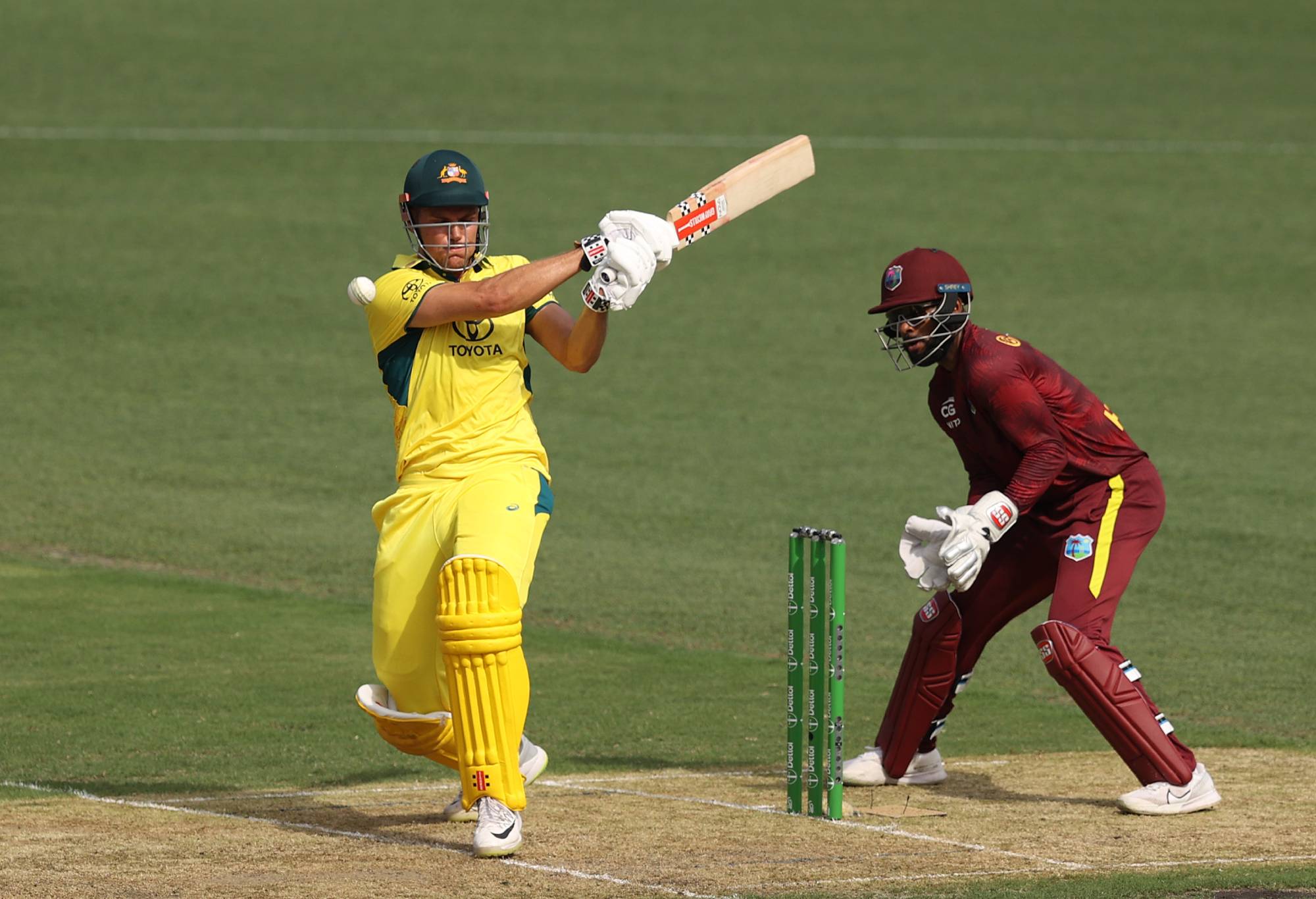 SYDNEY, AUSTRALIA - FEBRUARY 04: Aaron Hardie of Australia bats during game two of the Men's One Day International series between Australia and West Indies at Sydney Cricket Ground on February 04, 2024 in Sydney, Australia. (Photo by Jason McCawley - CA/Cricket Australia via Getty Images)