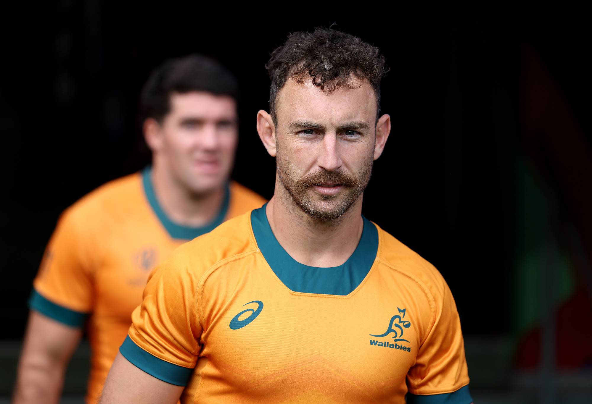 Nic White of the Wallabies looks on during the Australia captain's run ahead of their Rugby World Cup France 2023 match against Portugal at Stade Geoffroy-Guichard on September 30, 2023 in Saint-Etienne, France. (Photo by Chris Hyde/Getty Images)