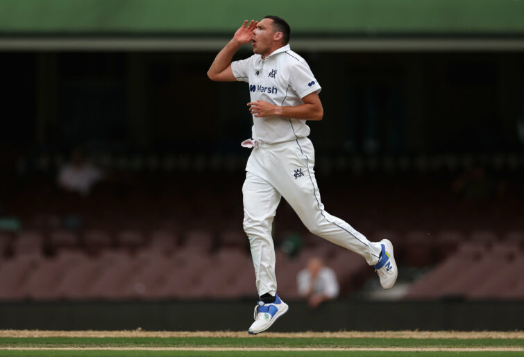 Scott Boland of Victoria reacts after bowling