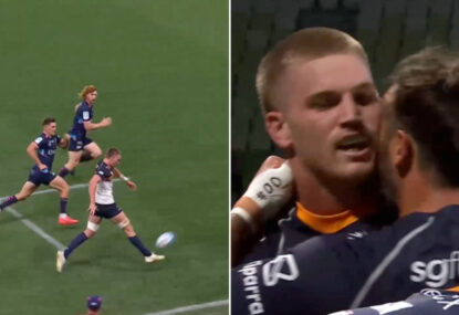 Brumbies No.8 brings Justin Harrison to his feet with try a forward has no business scoring