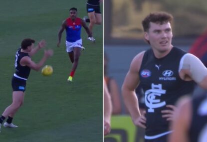'Hands like fry pans!' Blue drops sitter, gifts Dees a goal, then has a go at ump for not paying it