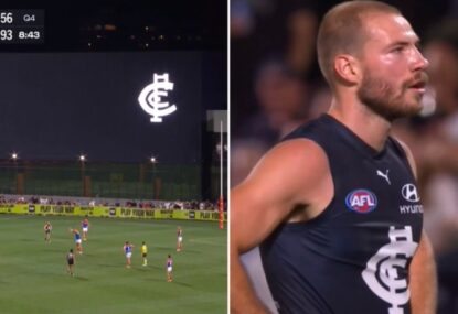 'Not even funny': Leigh Montagna puts the house on Harry McKay nailing 25m goal, instantly regrets it