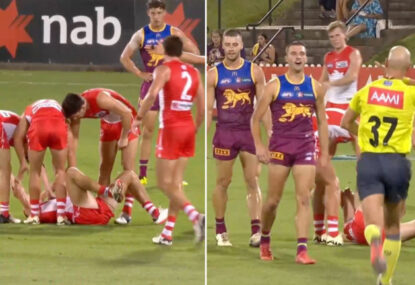 'AFL will be all over that': Lion cleans up Swan high, sparks debate over 'awkward' bump