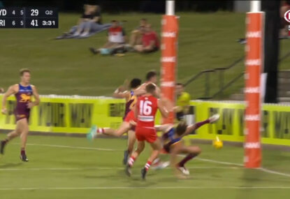 Selfless Charlie Cameron praised for leaving teammate's goal... while Daniher tried to 'bicycle' it mid-air