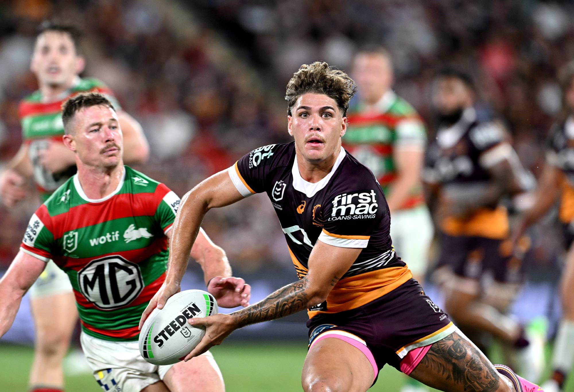 BRISBANE, AUSTRALIA - MARCH 14: Reece Walsh of the Broncos in action during the round two NRL match between the Brisbane Broncos and South Sydney Rabbitohs at Suncorp Stadium, on March 14, 2024, in Brisbane, Australia. (Photo by Bradley Kanaris/Getty Images)