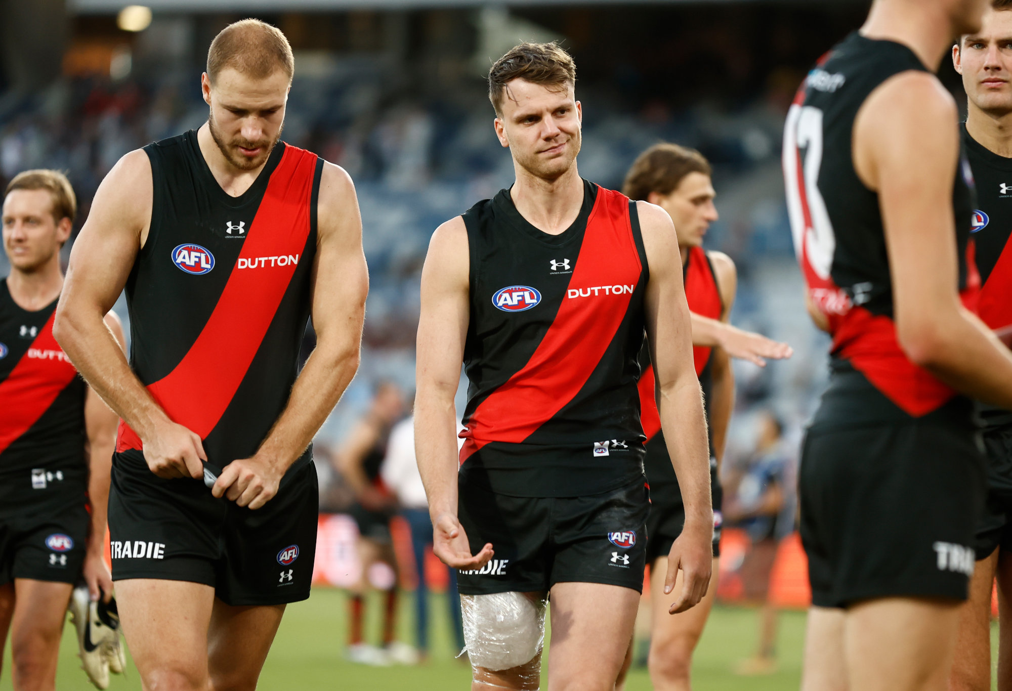 Jordan Ridley suffered a quad injury in Essendon's pre-season loss to Geelong.