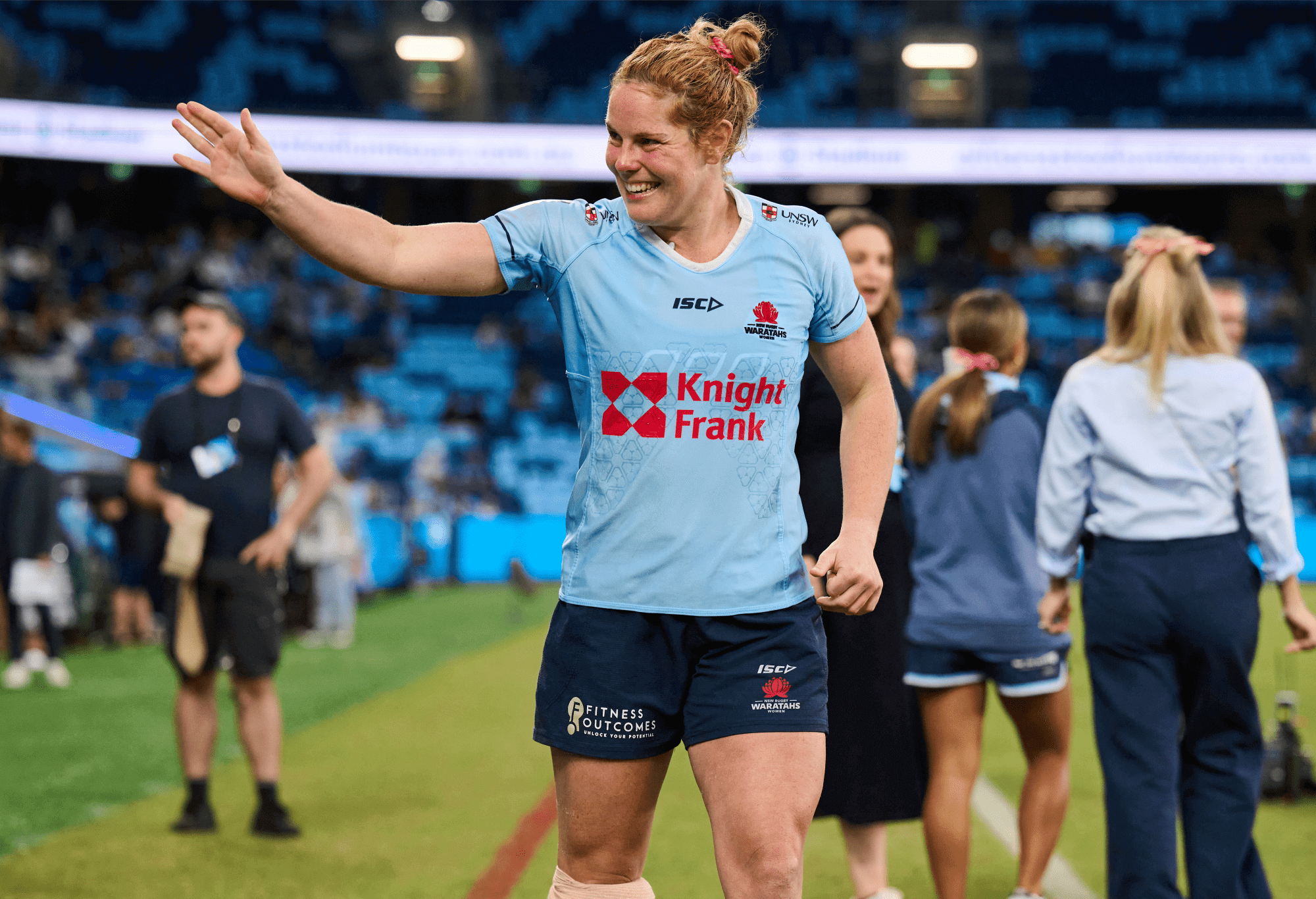 Emily Chancellor of the Waratahs is pictured with ice on a knee injury during the round one Super Rugby Women's match between NSW Waratahs and ACT Brumbies at Allianz Stadium on March 16, 2024 in Sydney, Australia. (Photo by Brett Hemmings/Getty Images)