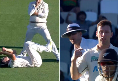 WATCH: 'Can you believe it?' Supreme drama as NZ skipper drops sitter on final ball of the day