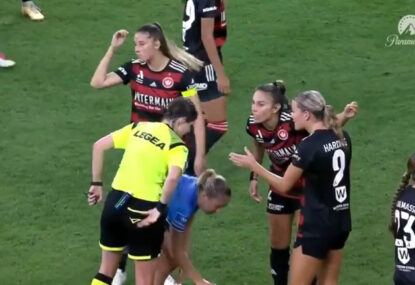 A-League drama as players protest ultra-harsh red card - that gets downgraded to yellow