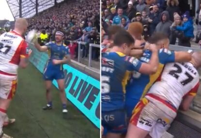 WATCH: Things kick off as Super League player throws ball at opponent