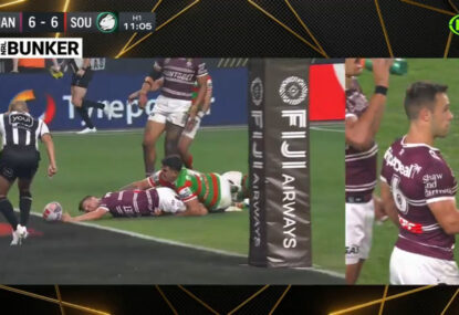 Luke Brooks bombs a certain try as he loses the ball over the line
