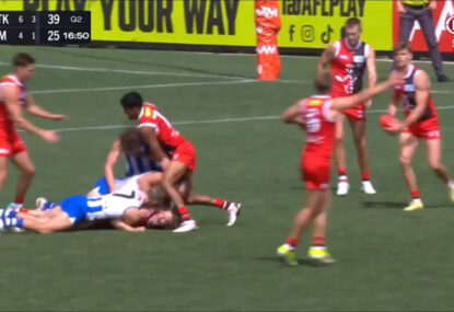 WATCH: Roos get stuck into Saint who poleaxed their skipper at the first opportunity