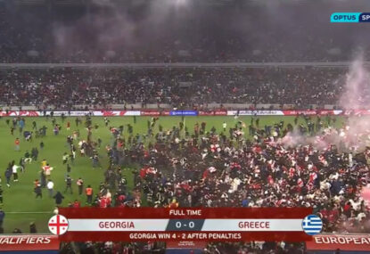 Absolute SCENES as fans flood pitch after Georgia qualify for Euro 2024