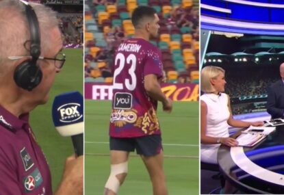 WATCH: Laughs all round as Fagan realises live on air Charlie Cameron is carrying a knee niggle