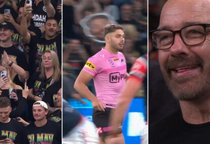 Proud dad moment as Mavrik Geyer makes NRL debut to huge cheers from supporters crew