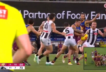 'Where's my opportunity?' Zorko pinged for clear cut holding the ball, still has a go at ump