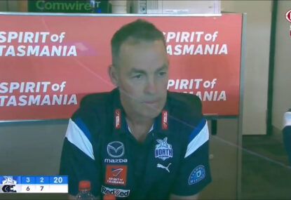Alastair Clarkson's look of utter disgust as North comedy of errors gifts Blues a goal
