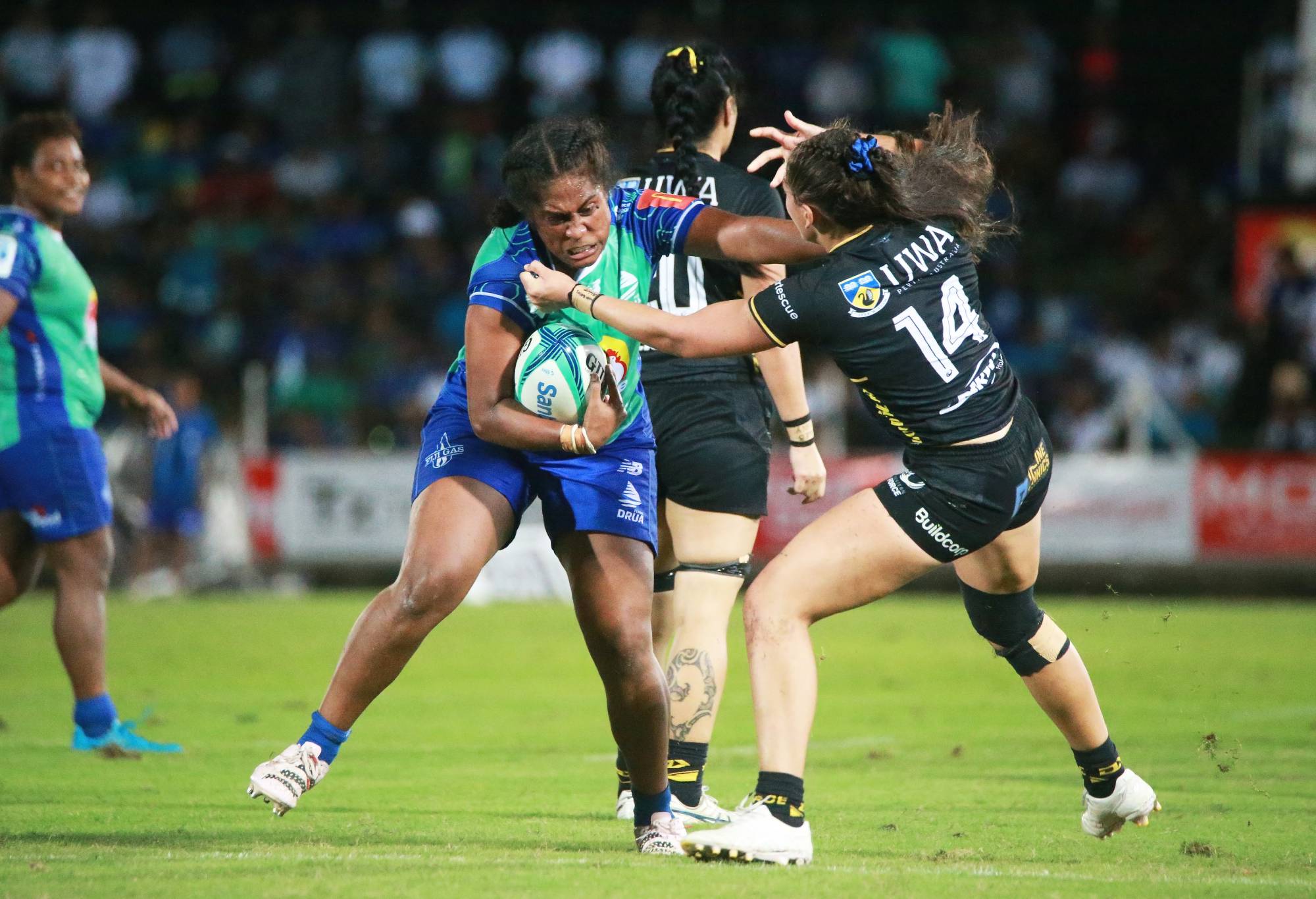  Bitila Tawake of the Fijian Drua runs with the ball during the Super Rugby Women's Semi Final match between Fijian Drua and Western Force at HFC Bank Stadium on April 19, 2024 in Suva, Fiji. (Photo by Pita Simpson/Getty Images)