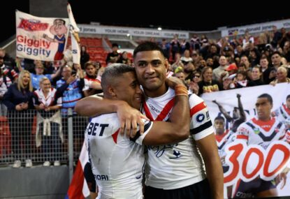 NRL News: Defiant Roosters stage their own Jennings 300 celebrations, Saifiti charged despite escaping on-field penalty