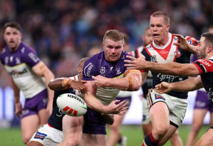 'Both were really clear': Roosters in a rage over ref's contentious calls as Storm win on the back of two dubious tries