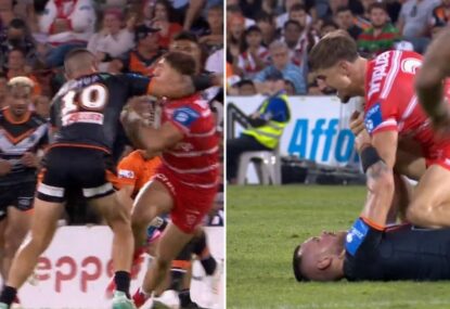 David Klemmer is placed on report for a second time after another high tackle leads to scuffle