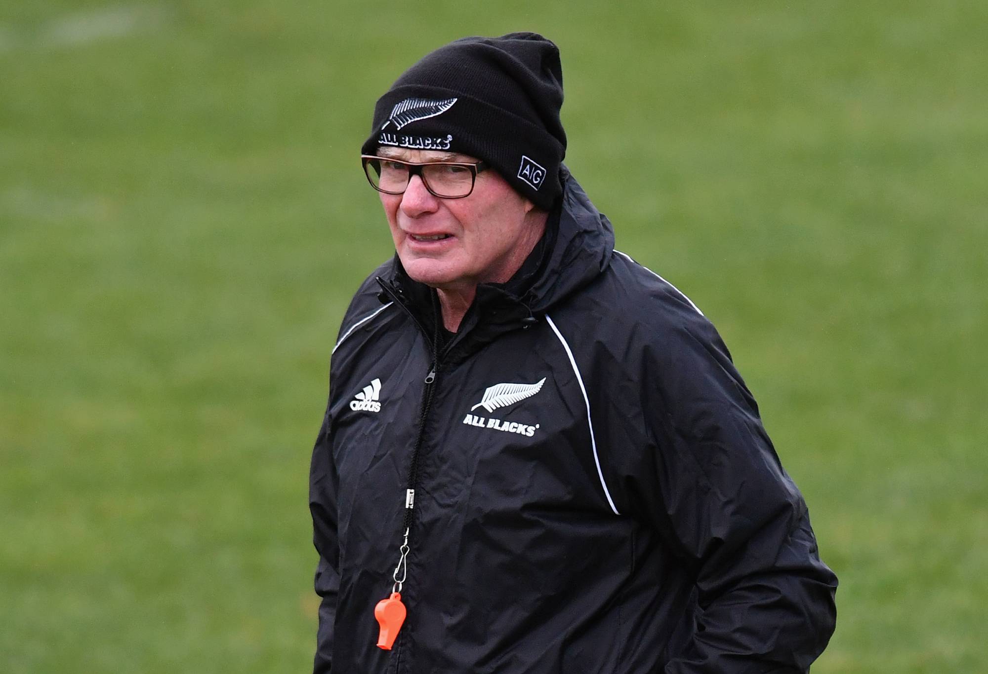 Assistant Coach Mike Cron looks on during a New Zealand All Blacks training session at Linwood Rugby Club on May 29, 2018 in Christchurch, New Zealand. (Photo by Kai Schwoerer/Getty Images)