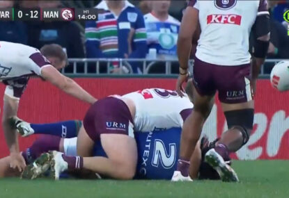 WATCH: DWZ gets absolutely belted, loses the ball in Sea Eagles sandwich