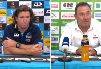 'F--k me, he's on another planet': Sticky finds out Hasler criticised Raiders-Titans ref, goes OFF