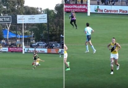 WATCH: Young Tiger roosts monster goal from outside 50... on what it turned out was a ruptured ACL
