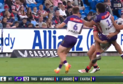 WATCH: 'Can't do that in rugby!' Joey Manu absolutely rinses Storm second-rower
