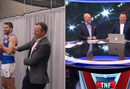 'Wasn't there when they were loing!' Fox crew roast Brad Johnson's post-match Bont chat